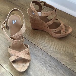 BP Cork Wedge Strappy Sandals SZ 6.5